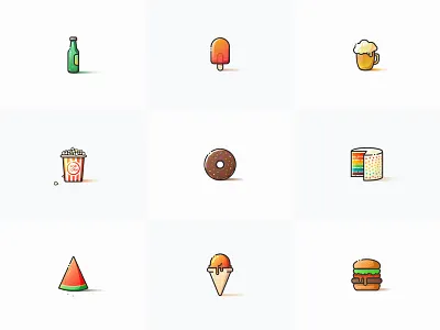 Food & Drink beer clean colorful food hamburger icecream icon orange red style yellow