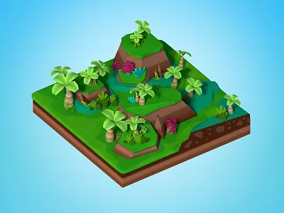 Jungle 3d environment game art isometric jungle landscape lowpoly