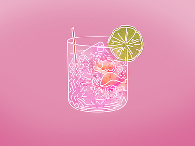 Gin & Tonic drawing drink gin gin and tonic lime pink rose tonic