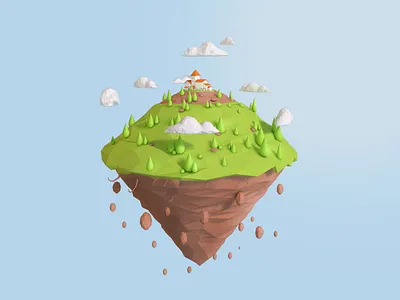 Floating Island cloud earth float floating house island low poly low poly earth low poly island