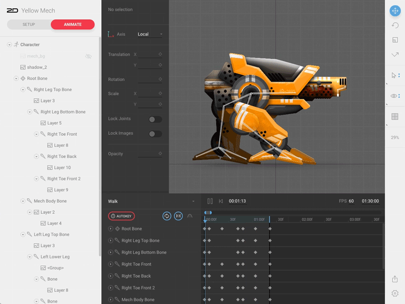 2D Yellow Mech Walk 2d animation bones character gif ik mech walker