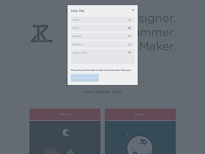 Hire Me Model email flat form minimal model redesign simple website