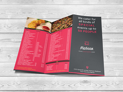 Indian Restaurant Z Fold Brochure cafe dinner food menu gujarati tiffin indian restaurant menu mezbaan punjabi tiffin roti sabji vegetarian food z fold brochure