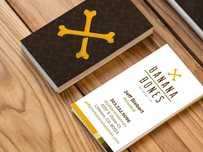 Banana Bones New Cards! bananas biz cards bones brand branding brown logo pattern yellow