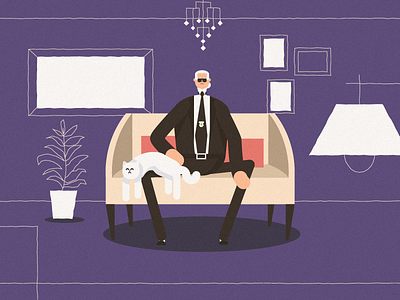 Lagerfeld cat character design illustration lagerfeld sofa