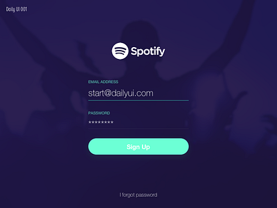 Daily UI challenge #001 dailyui signup spotify