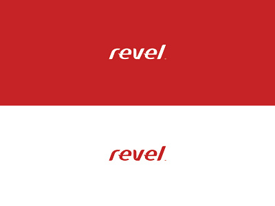 Revel 2 branding identity logo red white wordmark