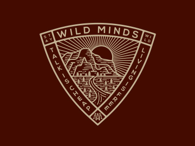 WILD MINDS badge line mountain river single weight stream sun sunshine tree vector