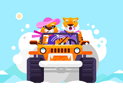 Ice Age 2d animals car character flat ice illustration jeep shape tiger vector winter