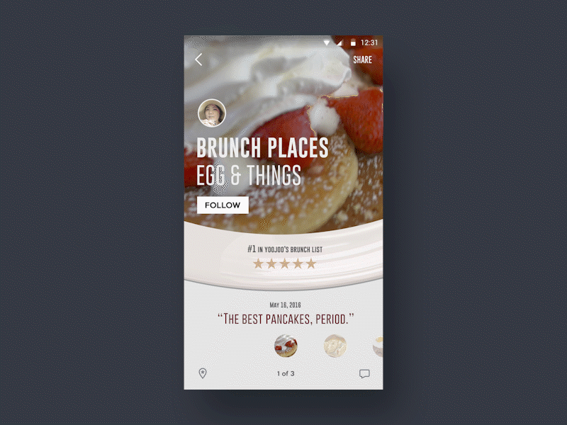 Food Vlogger App app blog breakfast dessert dinner food gif lunch restaurant ui ux video