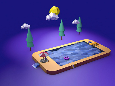 Smartphone Pool (C4D) 3d c4d iphone pool smartphone trees water