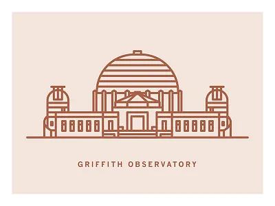 Griffith Observatory architecture building flat icon line vector