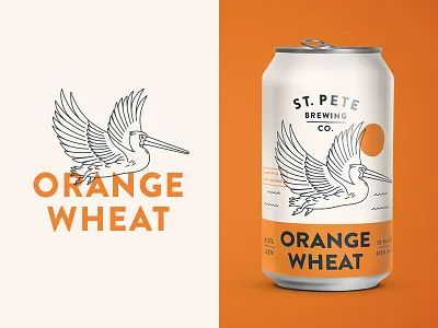 Orange Wheat beer bird branding drink label line packaging pelican