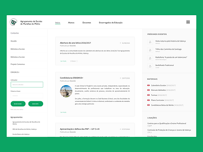 School Homepage dashboard events feed green homepage landing newsfeed portugal school sidebar ui ux