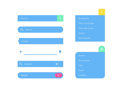Search Bars Kit app dropdown flat light material menu mobile search bar tablet ui kit