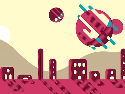 Desert Space buildings city creative desert design flat planets space stars town visual visual design