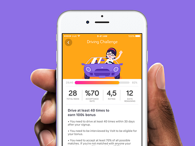Driving Challenge app car car sharing illustration mobile pool ui ux volt