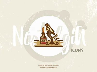 Nostalgia Science icon 2d antique creative curl icon microscope vintage