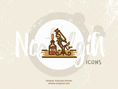 Nostalgia Science icon 2d antique creative curl icon microscope vintage