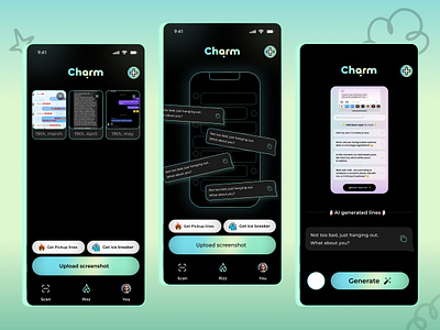 Charm AI – Smooth & Sleek Rizz Assistant UI Design! ai app charm ai modern rizz ui ux wingman