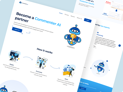 Commenter AI - Affiliate Website Design affiliate website branding commenter ai concept design design illustration landing page ui ui design web design website