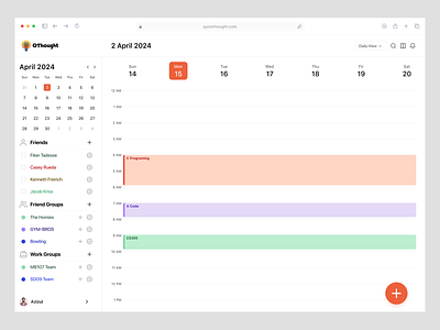 QuickThought - Calendar and Task Management Application application calendar application dashboard meeting app meeting dashboard product design project management schedule scheduling dashboard scheduling management task management task manager ui user experience ux wavespace