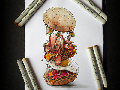 DGKS blast burger burger copic food hamburder markers street art