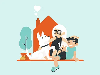 Ellis & Hieu animal beast colour couple dog flat house illustration onefold pet poo tree