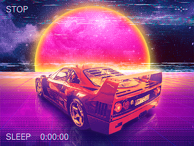 Overdrive 1980s 80s car newretrowave nostalgia retro space sunset vhs vintage