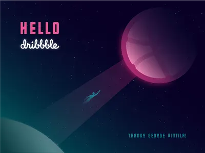 Hello Dribbble! first shot flying glow hello dribbble planet space