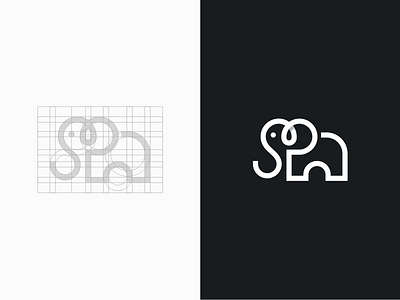 Smartplace animal brand clever elephant lettermark logo minimalist monogram p place s smart