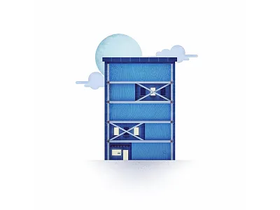 S blue building construction illustration moon s type typography