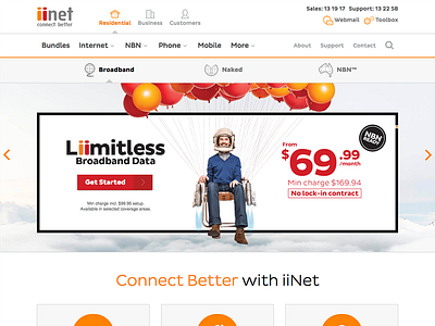 iiNet New Header & Nav corporate iinet orange red ui ux visual design