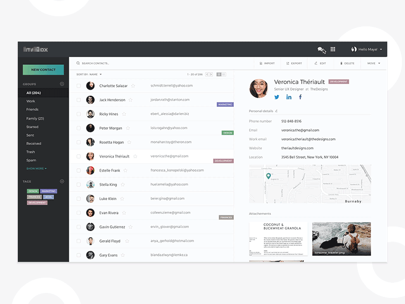 Contact list dashboard app application contact list dashboard interface mail sidebar ui ux web