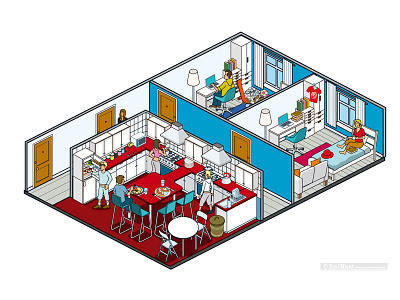 Staffordshire University Student Halls cutaway editorial graphic illustration infographics isometric marketing pixel art rooms