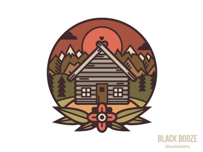 Home. adventure blackboozeillustrations flowers forrest house illustration leaf mountains nature sun sunset