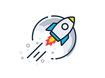 Rocket Illustration blast fire flat get started gray icon illustration moon rocket smoke sprinkles start