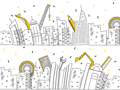 Compton Construction Skyline Illustration city columbus construction hand drawn illustration line illustration skyline texture yellow