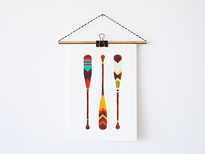 Canoe Paddles canoe giclee illustration object paddle paddles print prop river wall wood wooden