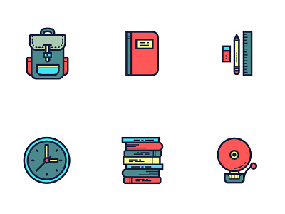 Back To School Icons backpack books clock colour filled flat icons notepad outline school school bell