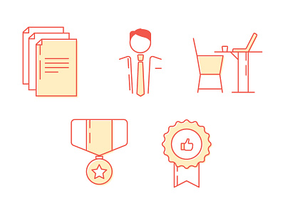 Work n Achieve achievement design goals icons laptop like medal office paperwork table