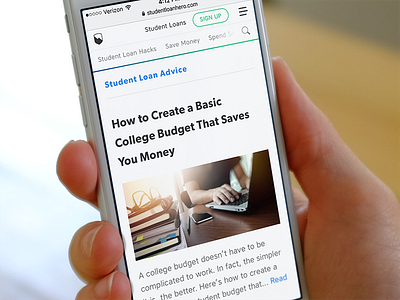 Student Loan Hero - New Blog Index (mobile) blog categories hamburger headline index iphone mobile responsive subnav