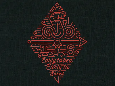 Early To Bed, Early To Shred arrow bicycle bike cyclist direction earlytobedearlytoshred monoweight script sunrise weathervane wind