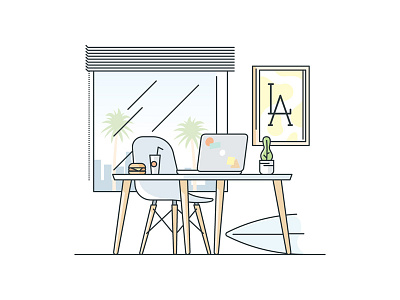 LA Desk california century desk eames illustration la los angeles mid office palm stroke work