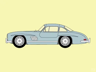 1962 Mercedes-Benz 300SL Gullwing auto classic european german germany illustration mercedes print retro stroke vector vintage