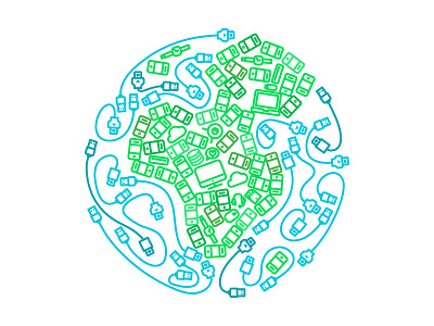 World Of Devices cloud device earth icon illustration imac phone usb watch world