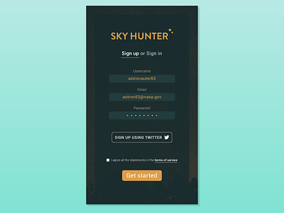 Daily UI # 001 - Sign up app dailyui form screen sign up sky space