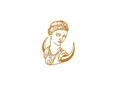 Old No.34 bust hand drawn illustration linework moon no eyes statue woman