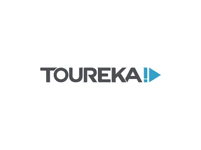Toureka! branding exclamation point forward identity logo logotype pause play tour typography wordmark