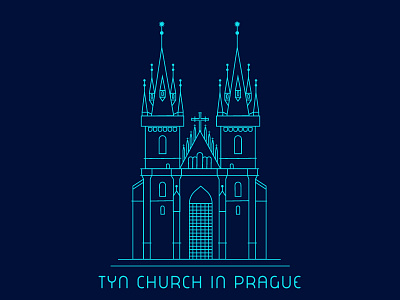 Tyn Church in Prague icon line old prague church prague square tyn church in prague vector